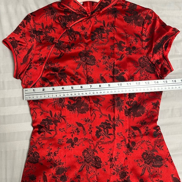 Vintage 90's Style Y2K Cheongsam Chinese Red & Black Satin Dress 100% Silk - Picture 16 of 16